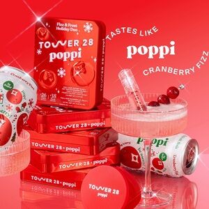 Tower 28 Poppi Fizz & Frost Set in Festive Red
